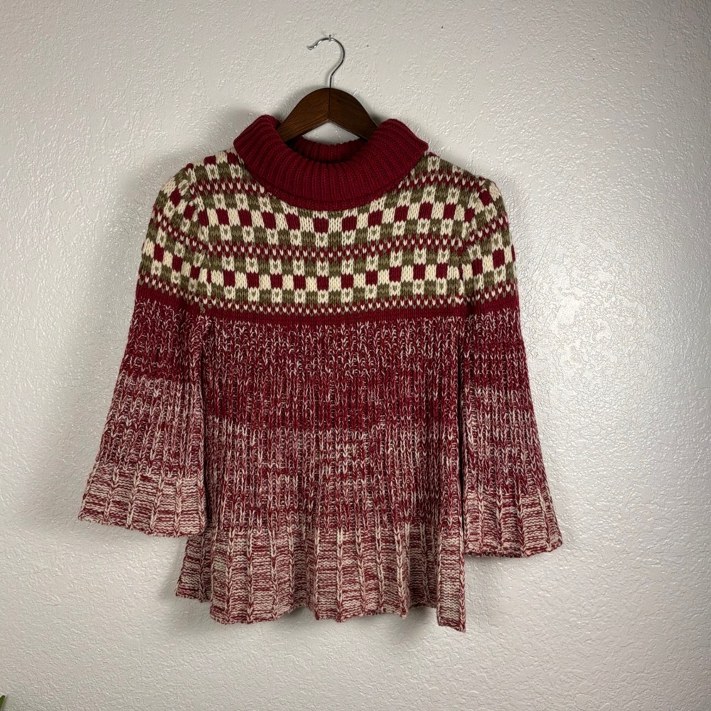 Decree Sweater Womens Large Red Excellent Cowl Neck Fair Isle Marled Knit